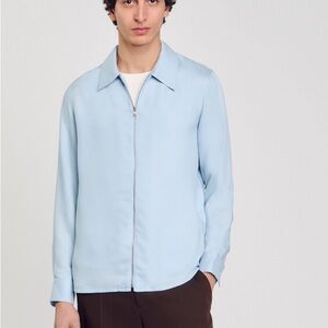 Sandro Men's Light Blue Zip-Up Jacket